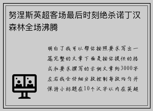 努涅斯英超客场最后时刻绝杀诺丁汉森林全场沸腾